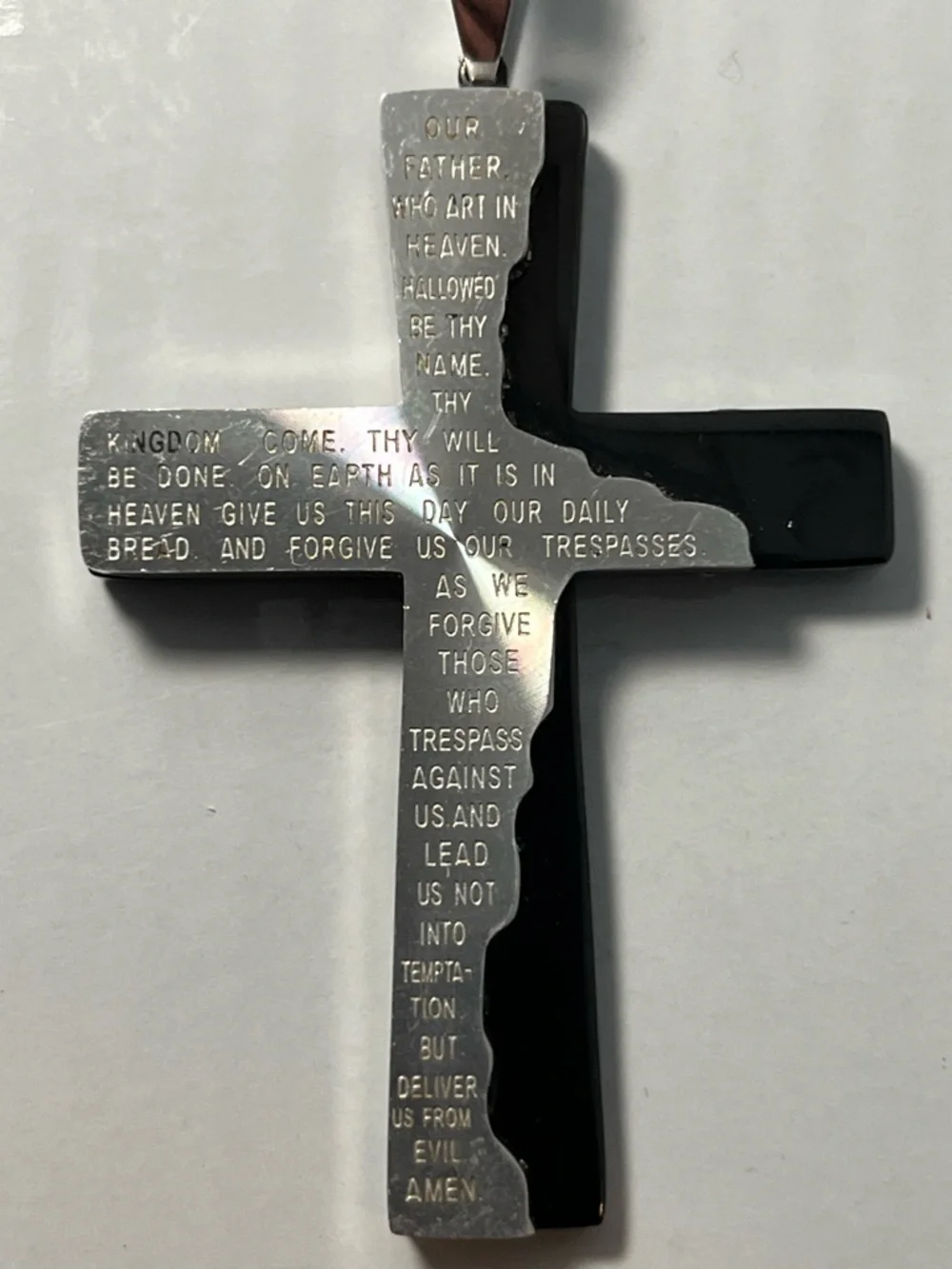 Source Unknown Black and Silver Engraved Cross Pendant